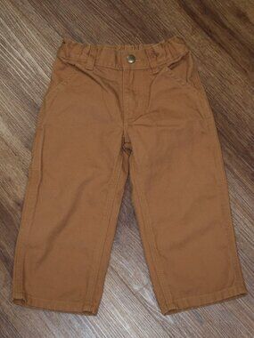 Toddler Boys Carhartt Classic Brown Canvas Dungaree Carpenter Pants Casual sz 2T
